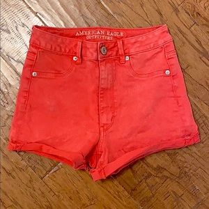 High rise stretch sz4 AEO red denim cut off shorts